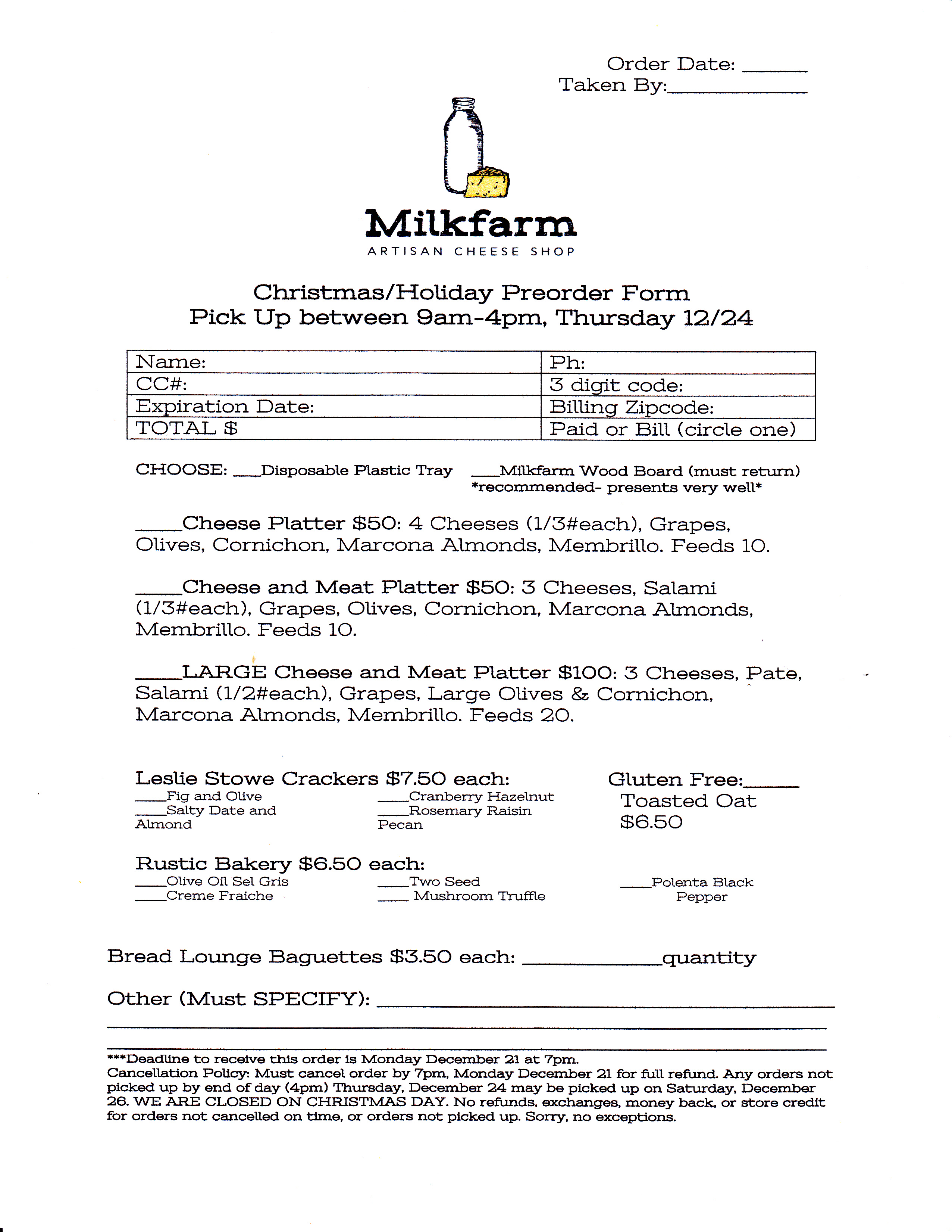 Christmas Preorder Form 2015