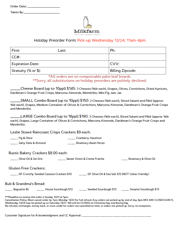 2025 Christmas Preorder Form